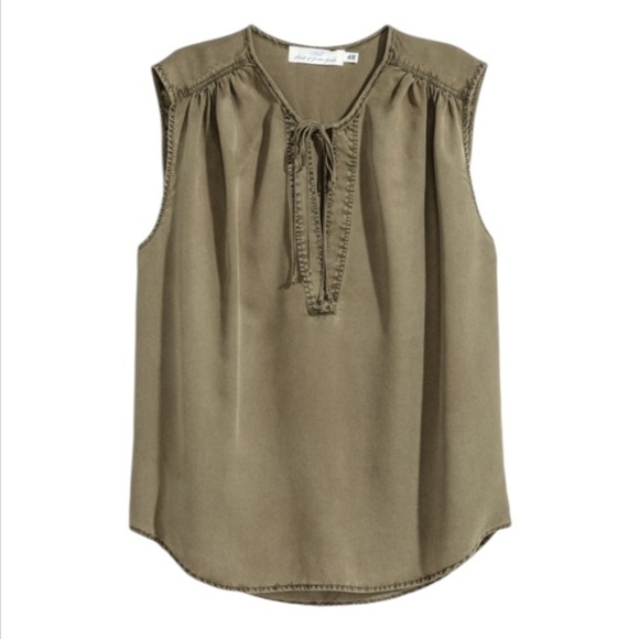 H&M Sleeveless V-neck Lyocell Top Khaki Green - Picture 1 of 10